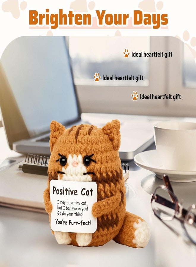 CZFSWT Positive Crochet Animals, 7.5 * 6 Cm Emotional Support Crochet Cat, Positive Cat Crochet Animals Handmade Brown Cat for Stress Relief, Desk Decoration, Gift for Special Occasions - Image 4